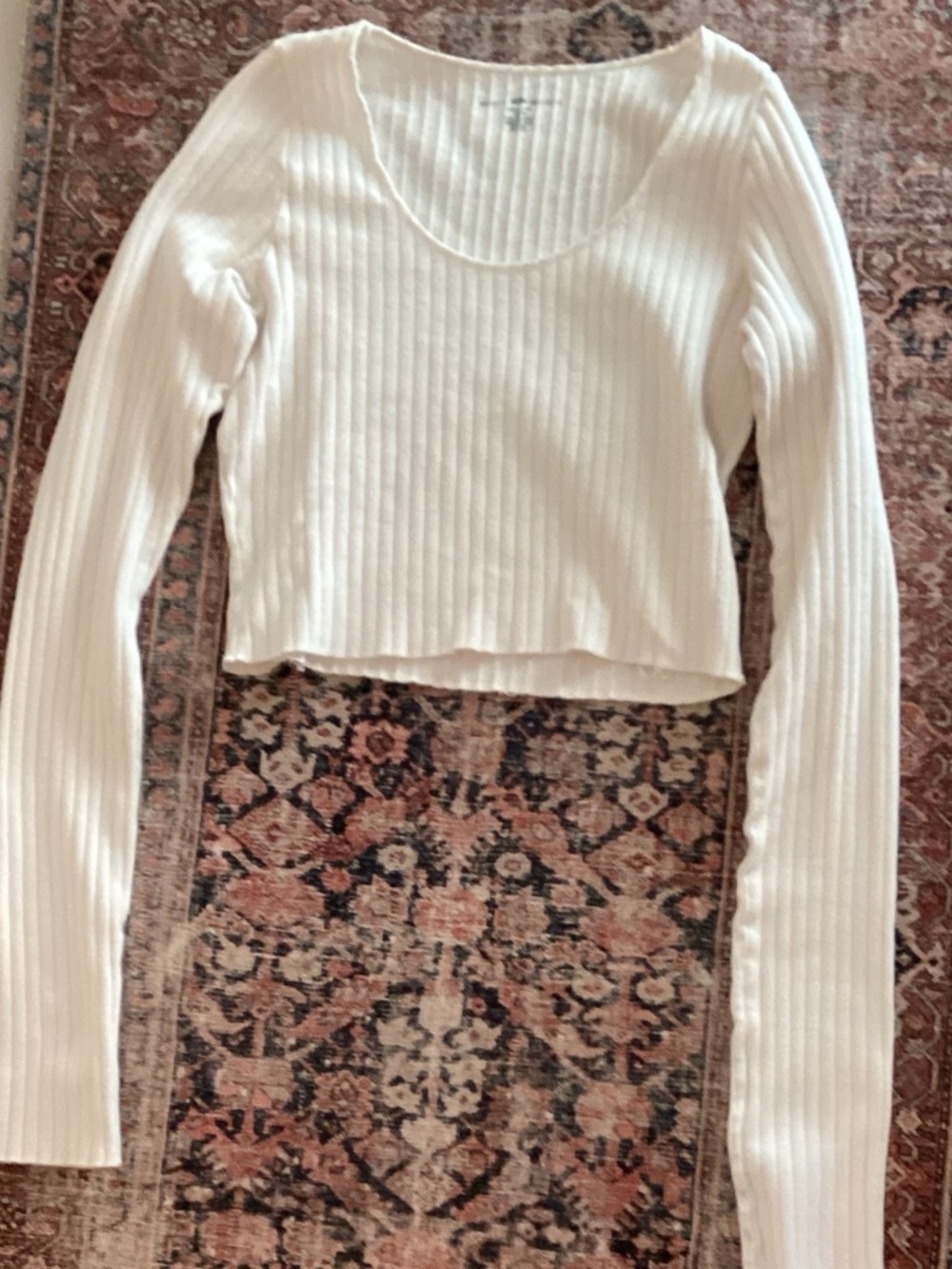 Brandy Melville White Ribbed Long-Sleeve Scoop Crop Top